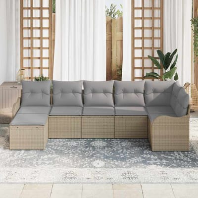 vidaXL Tuin Sofa Set 7 st Beige en Licht Grijs poly rattan