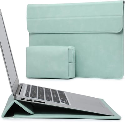 Famanu 15-16 Inch Laptop Hoes Sleeve met Standaard Functie en Accessoirezakje, Mint Groen
