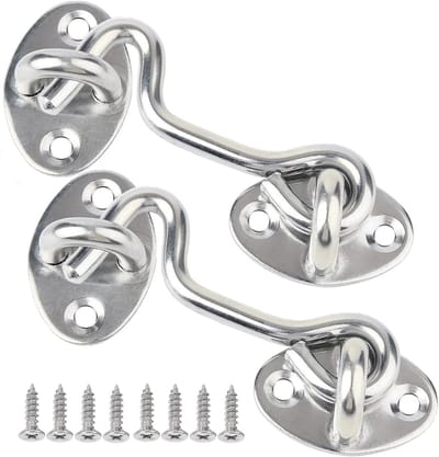 2 STKS Cabine Haken en Eye Latch Lock Kast Latche, Schuur Deur Haak Lock, Gate Deur Haak en Oogvergrendeling, Draaibare Raamhaak voor Schuifdeur Slaapkamer Badkamer Windows Gates 7,5 cm