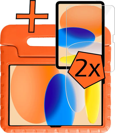 Hoesje - Geschikt voor Apple iPad A16/A18 (2025/2026) - 11 inch (11e & 12e generatie) - Met 2x Screenprotector - Kinderhoes Shockproof Bumper - Kidsproof Case - Tablet Hoes - Kinder Hoes Cover - Oranje
