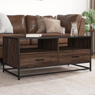 vidaXL - Salontafel - 100x50x45 - cm - bewerkt - hout - en - metaal - bruin - eikenkleur