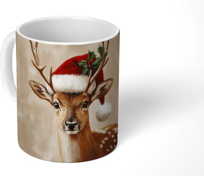 Mok - Koffiemok - Kerst - Hert - Gewei - Rood - Mokken - 350 ML - Beker - Koffiemokken - Theemok