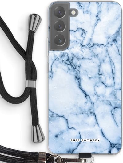 Case Company® - Hoesje met koord geschikt voor Samsung Galaxy S22 Plus hoesje met Koord - Blauw marmer - Telefoonhoesje met Zwart Koord - Bescherming aan alle Kanten en Over de Schermrand