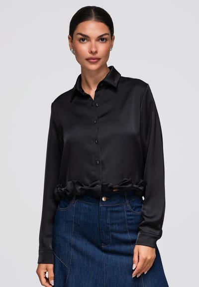 OMBRE Overhemd - Regular Fit - Lange Mouw - Knopen Zwart S