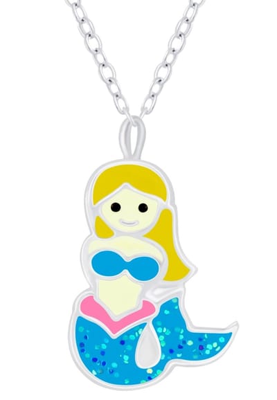Joy|S - Zilveren zeemeermin hanger met ketting 36 cm + 5 cm extension - glitter blauwe staart - voor kinderen