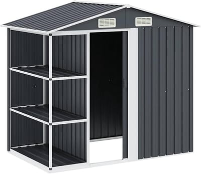 Tuinberging met rek - Opberghuis Buiten - Tuinieren Opslag - Gegalvaniseerd ijzer - 205x130x183 cm - Antraciet