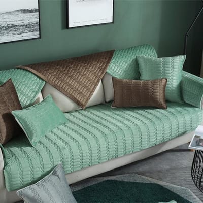 Effen Kleur Korte Pluche Bankhoes Zacht Antislip Woonkamer Rugleuning Armleuning Kussen Meubelbescherming Krasbestendig 45x45 Pillowcase1 groen