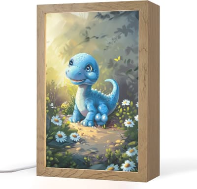 Nachtlampje 20x30 cm - Kinder lampje - Dino - Blauw - Baby - Dinosaurus - Tafellamp kinderkamer - Slaapkamer lamp - Bedlamp kinderen - Kinderlampje stopcontact - Wandlamp babykamer - Nachtlampjes