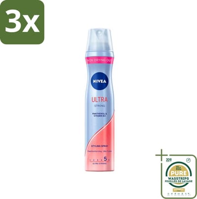 3 x Nivea - Haarspray - Ultra Strong - 250 ml - Grootverpakking - Haarspray - Haarspray Ultra Strong - Haarspray 250 Ml - Haarspray 24 Uur - Haarspray Met Macadamiaolie
