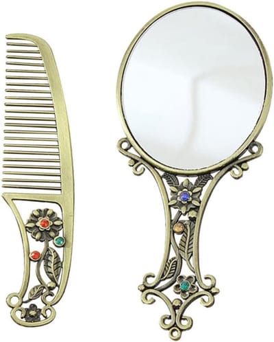 Decoratieve Spiegel - Make-up Spiegel - Dagelijkse Verzorging - Antiek Bloem Design - 15 cm - Antiek Messing
