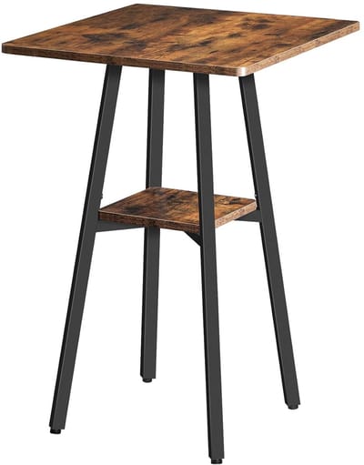 TRANKIELO® - Stijlvolle Hoge Bartafel met 2 Lagen – Robuuste Bistrotafel – Perfect voor Woonkamer, Keuken en Bar – Rustiek Bruin en Zwart