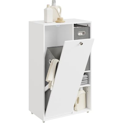 SoBuy Badkamermeubel met wasmand, Opbergkast met 2 stoffen manden, ruimtebesparend, vuile was, Wit, voor wasruimte BZR218-W