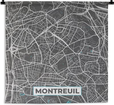 Wandkleed - Wanddoek - Montreuil - Frankrijk - Kaart - Plattegrond - Stadskaart - 180x180 cm - Wandtapijt