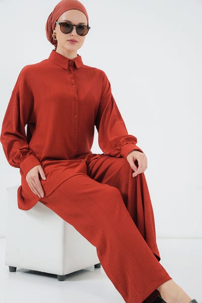 Gestructureerde Brei Co-Ord Set met Kraag