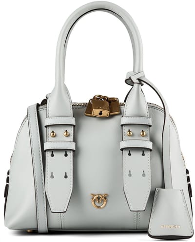 PINKO handtas schoudertas Bowling Bag Zip Mini Vitello Pearl Grey - Antique Gold blauwgrijs