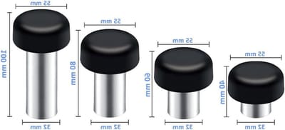 Dailygoods- Deurstopper Roestvrij Staal - 2 Stuks - Hoogte 40mm - Diameter 34mm - Antislip Ring - Voor Vloer/Wandmontage - Zwaar Gebruik - Deurstoppers
