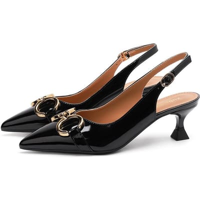 Baotou Sandalen Dames Zomer Nieuw Paardenbit Gesp Lakleer Achterkant Open Dames Schoenen Puntige Neus Stiletto Enkelschoenen Dames 39
