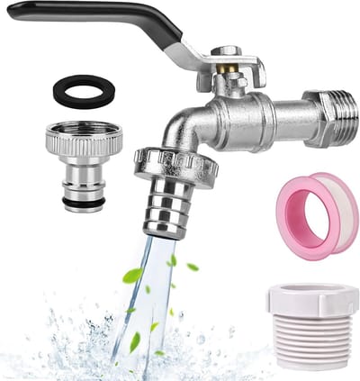 Koper waterkraan 1/2 inch voor tuin, roest- en vorstbestendig, inclusief 2 slangaansluitingen en afdichtband, ideaal voor regenwateropvang en druppelvrije afvoer