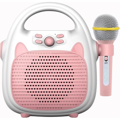 Karaokemachine Oplaadbare draagbare karaokeluidspreker met microfoon BT/geheugenkaart/USB roze