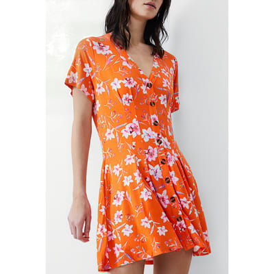 French Connection Camille Flippy Btn Dress Knee Mandarin Maat: 6 | Blousejurken Outlet | Dames