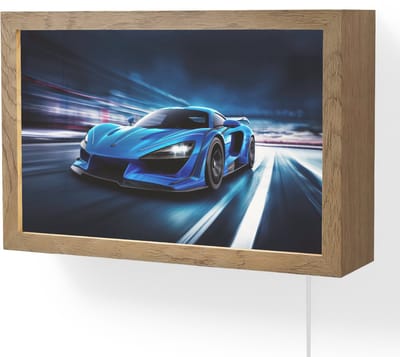 Wandlamp 30x20 cm - Oplaadbaar - Auto - Blauw - Jongens - Kind - Wandlampen binnen woonkamer - Slaapkamer lamp met kabel - Decoratieve nachtlamp - Vloerlamp snoer