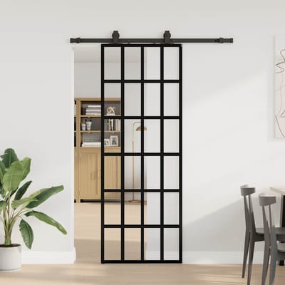 vidaXL - Schuifdeur - met - beslagset - 76x205 - cm - ESG - glas - zwart