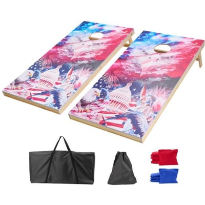 VEVOR Cornhole-spelset (1255 x 600 x 302 mm) Cornhole-spelborden, draagbaar werpbord van massief hout, cornhole-spel voor volwassenen, inclusief 8 zitzakken en draagtas, voor in de tuin