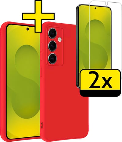 Hoesje - Met 2x Screenprotector - Geschikt voor Samsung Galaxy S25 - Sterk & Shockproof - Back Cover - Siliconen Case - Telefoon Hoes - Telefoonhoesjes - Rood
