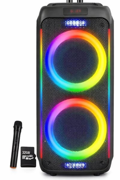 Bluetooth Karaoke Speaker Box Draadloos XXL + Draadloze Microfoon + 32GB Micro SD - Party box Set - 10 inch - Discolichten - Partybox - Kinderen & Volwassenen - incl Afstandsbediening