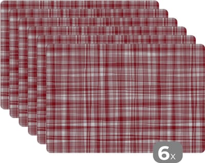 Placemat - Placemats kunststof - Patroon - Rood - Waves - 45x30 cm - 6 stuks - Hittebestendig - Anti-Slip - Onderlegger - Afneembaar