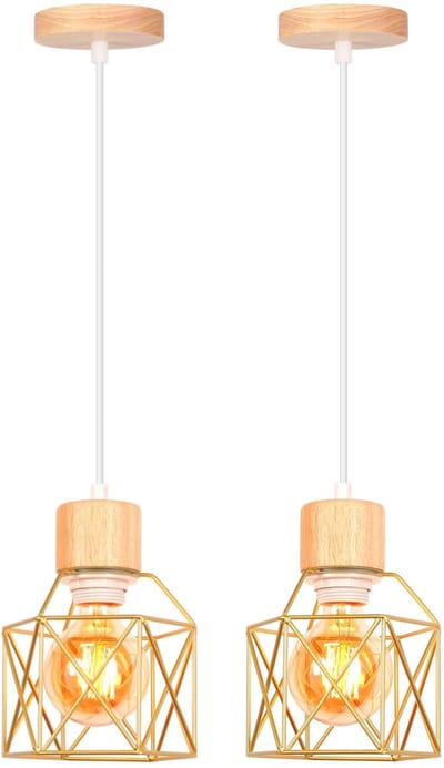 2 Stuks Hanglamp Modern E27 Kroonluchter Industriële Plafondlamp voor Slaapkamer Woonkamer Bar Goud