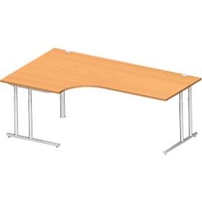 Schäfer Shop Select hoekbureau COMBITEC, 90° hoek links, C-poot, B 2000 x D 1200/800 x H 677-817 mm, beuken/wit aluminium