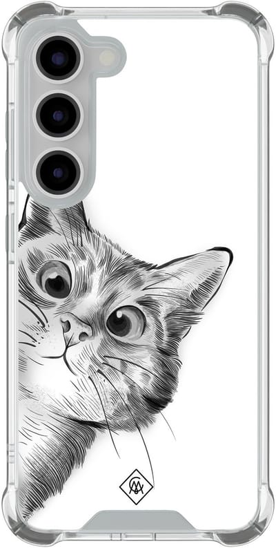 Casimoda® hoesje - Geschikt voor Samsung Galaxy S23 - Kat Kiekeboe - Shockproof case - Extra sterk - TPU/polycarbonaat - Grijs, Transparant
