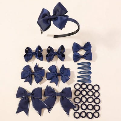34 Pièces/Ensemble Nouvelle Mode Bandeaux Superposés Nœuds en Ruban Bandeau Pinces à Cheveux Pinces BB Attaches Cheveux Accessoires Cheveux Faits Main Filles blue