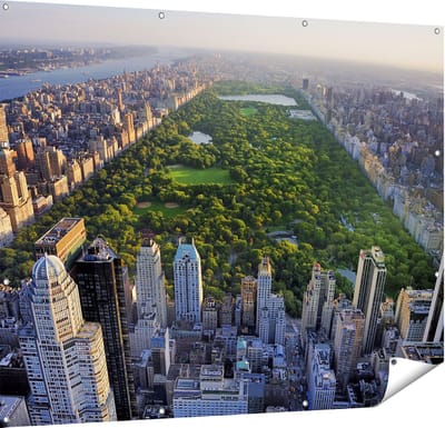 Gards Tuinposter Central Park in New York met Wolkenkrabbers - 150x120 cm - Tuindoek - Tuindecoratie - Wanddecoratie buiten - Tuinschilderij