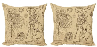 ABAKUHAUS Steampunk Kussenhoezen – 2x40x40 – Dubbelzijdig bedrukt – Beige/Bruin