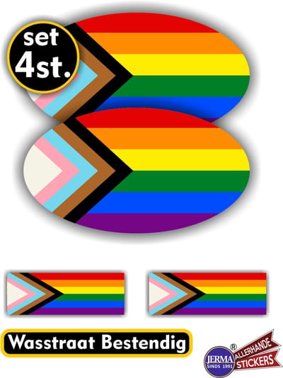 Jerma - LGBT - Regenboogvlag - Auto - Sticker - 2x ovaal 13x7 cm - 2st 7x2.5 cm - Vinyl - Zelfklevend