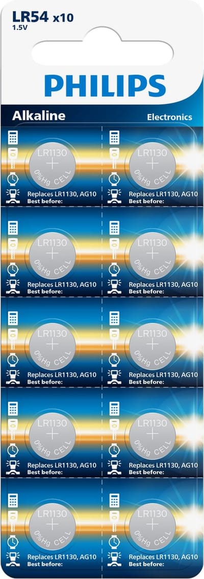 Philips AG10 G10 LR1130 LR54 1.5V alkaline knoopcel batterij - 10 stuks