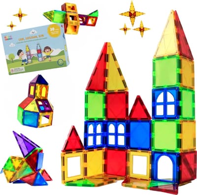 Magnetisch Speelgoed 30 Stuks Gladi Tiles - Magnetic Tiles - STEM Speelgoed voor 3 t/m 12 Jaar - Magnetische Tegels - Constructie speelgoed - Educatief Bouwspeelgoed - Speelgoed Cadeau