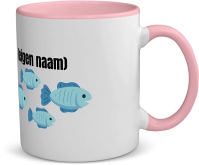 Akyol - groep vissen met eigen naam koffiemok - theemok - roze - Vis - vissen liefhebbers - iemand die houdt van vissen - verjaardag - cadeau - kado - geschenk - 350 ML inhoud