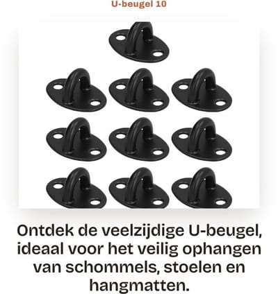 Dailygoods- Plafondhaak Roestvrij Staal - U-beugel - Zware Capaciteit - Voor Schommels/Hangmatten - 10 Stuks - Sterke Structuur - Haak