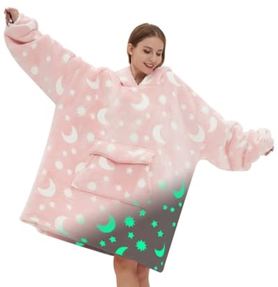 Oversized Dekenhoodie voor Volwassenen met Capuchon en Sterrenprint - Super Warme Flanel Draagbare Deken