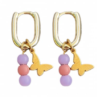 Oorring-Vlinder-Goudkleurig-Paars-Roze-Oorring -zilver-Charme Bijoux