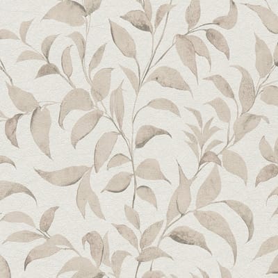 Landelijk behang Profhome 389622-GU vliesbehang hardvinyl warmdruk in reliëf gestructureerd met bloemmotief glanzend crème crèmewit beigegrijs zijdegrijs 5,33 m2