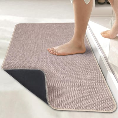 Ultradunne badmat, sneldrogend antislip rubberen tapijt voor badkamervloer, douche, wastafel - machinewasbaar, past onder de deur, super absorberend (beige, 40 x 60 cm)