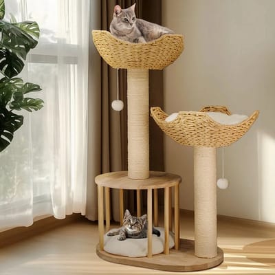 Krabpaal voor Katten - Katten - Krabpaal Hout - Huisdier - Krabton - Speelgoed Toren - Comfortabele Ligplekken - 60 × 40 × 99 cm (L × B × H)