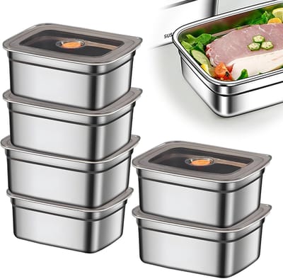 Fresh, 6 stuks vershouddozen, 1200 ml, roestvrij staal, voedselopbergdoos, vershouddozen met deksel, vershouddozen van roestvrij staal, vaatwasmachinebestendig en stapelbaar voor fruit, vlees