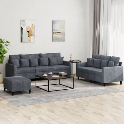 vidaXL - 3-delige - Loungeset - met - kussens - fluweel - donkergrijs
