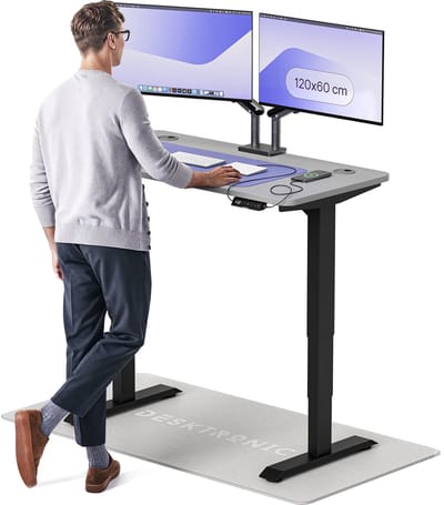 Desktronic HomePro Zit-sta Bureau Elektrisch In Hoogte Verstelbaar, 120x60cm Zwart/Grijs, Stille Dubbele Motor, Hoogte 62-126cm