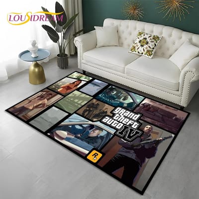Grand Theft Auto Games 3D GTA Gamer Tapijt Vloerkleed voor Thuis Woonkamer Slaapkamer Bank Deurmat Decor, Kindergebied Vloerkleed Antislip Vloermat 100x150cm